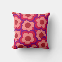 Whimsical Rood & Roze Bloemen Retro, Bold Preppy Kussen