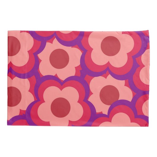 Whimsical Rood & Roze Bloemen Retro, Bold Preppy Kussensloop (Achterkant)