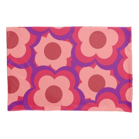 Whimsical Rood & Roze Bloemen Retro, Bold Preppy Kussensloop (Voorkant)