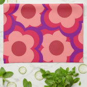 Whimsical Rood & Roze Bloemen Retro, Vrolijk Theedoek (Gevouwen)