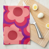 Whimsical Rood & Roze Bloemen Retro, Vrolijk Theedoek (Quarter Fold)