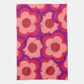 Whimsical Rood & Roze Bloemen Retro, Vrolijk Theedoek (Verticaal)