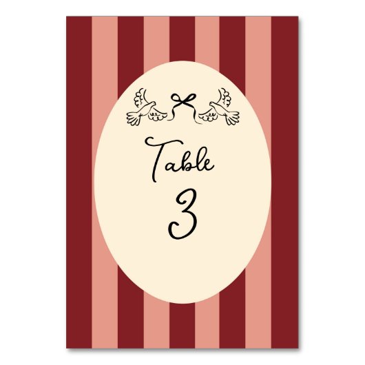 Whimsical rood roze gestreepte huwelijks tafel num kaart (Voorkant)