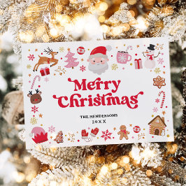 Whimsical Rood Roze Kerstman Vrolijk Kerstfeest Feestdagenkaart