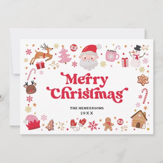 Whimsical Rood Roze Kerstman Vrolijk Kerstfeest Feestdagenkaart (Voorkant)