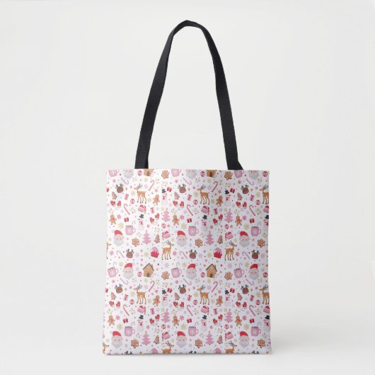 Whimsical Rood Roze Kerstmis Vakantie Sinterklaas Tote Bag (Voorkant)