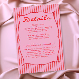 Whimsical rood roze waterverf streep bruiloft informatiekaartje