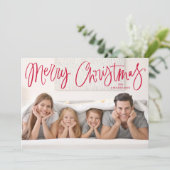 Whimsical rood script vrolijke kerst foto feestdagenkaart (Staand voorkant)