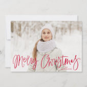 Whimsical rood script vrolijke kerst foto feestdagenkaart (Voorkant)