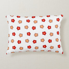 Whimsical Rood & Wit Bloem Retro Bloemen Ontwerp Accent Kussen