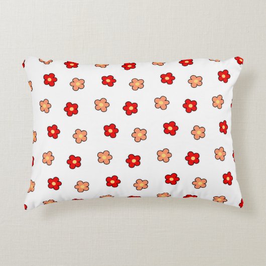 Whimsical Rood & Wit Bloem Retro Bloemen Ontwerp Accent Kussen (Voorkant)