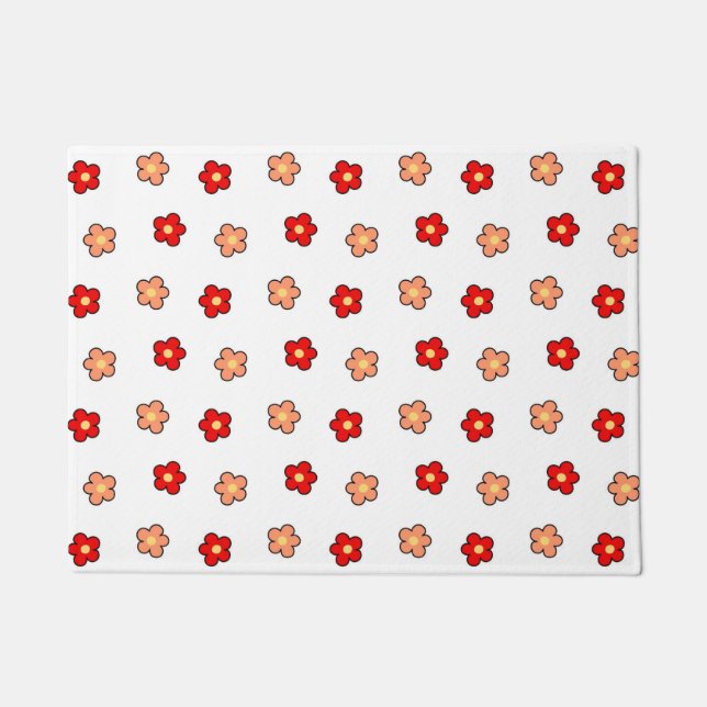 Whimsical Rood & Wit Bloem Retro Bloemen Ontwerp Deurmat (Voorkant)
