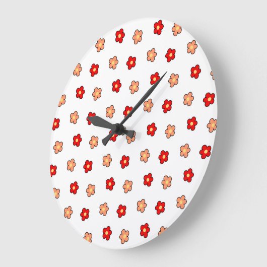 Whimsical Rood & Wit Bloem Retro Bloemen Ontwerp Grote Klok (Hoek)