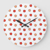 Whimsical Rood & Wit Bloem Retro Bloemen Ontwerp Grote Klok (Voorkant)