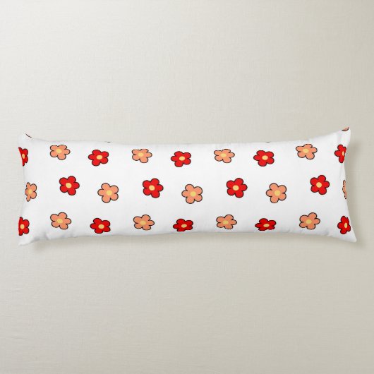 Whimsical Rood & Wit Bloem Retro Bloemen Ontwerp Lichaamskussen (Achterkant)