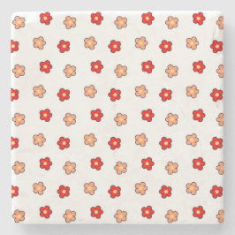 Whimsical Rood & Wit Bloem Retro Bloemen Ontwerp Stenen Onderzetter