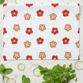 Whimsical Rood & Wit Bloem Retro Bloemen Ontwerp Theedoek (Gevouwen)