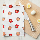 Whimsical Rood & Wit Bloem Retro Bloemen Ontwerp Theedoek (Quarter Fold)