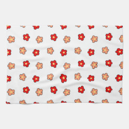 Whimsical Rood & Wit Bloem Retro Bloemen Ontwerp Theedoek