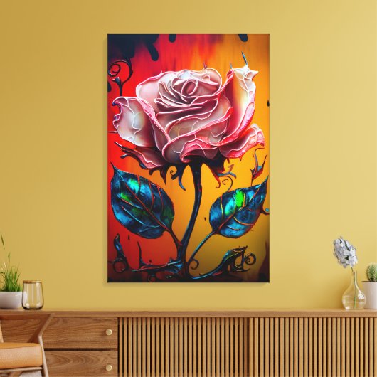 Whimsical Roos and Drip Paint Canvas Afdruk (Insitu (Woonkamer))