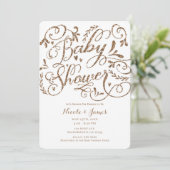 Whimsical Roos Gold Glitter Lettering Baby shower Kaart (Staand voorkant)