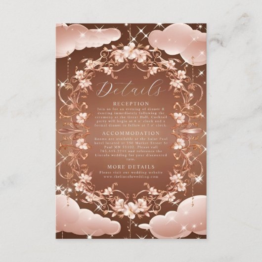 Whimsical Roos Goud  Bloemen Details Informatiekaartje (Voorkant)