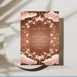 Whimsical Roos Goud Bloemen Save The Date Kaart