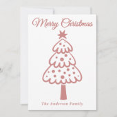 Whimsical Roos Gouden Hand Getrokken Kerstboom Feestdagenkaart (Voorkant)