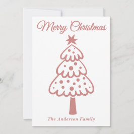 Whimsical Roos Gouden Hand Getrokken Kerstboom Feestdagenkaart