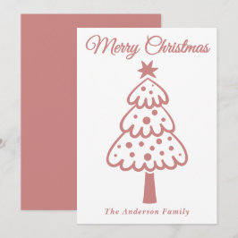 Whimsical Roos Gouden Hand Getrokken Kerstboom Feestdagenkaart