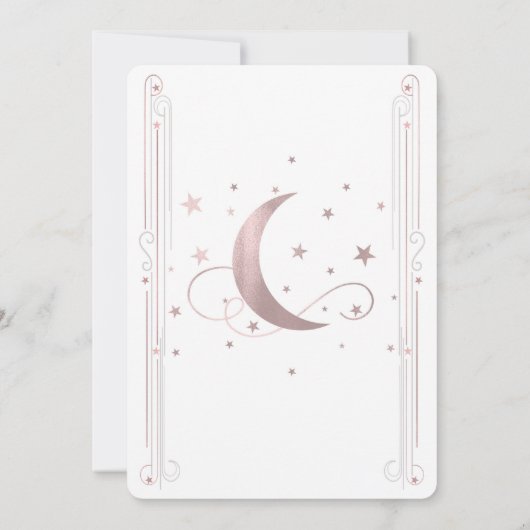 Whimsical Roos Gouden Roze Maan Sterren Baby showe Kaart (Achterkant)