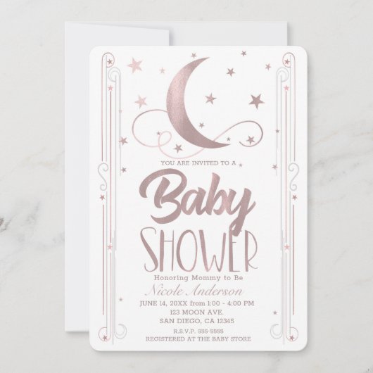 Whimsical Roos Gouden Roze Maan Sterren Baby showe Kaart (Voorkant)