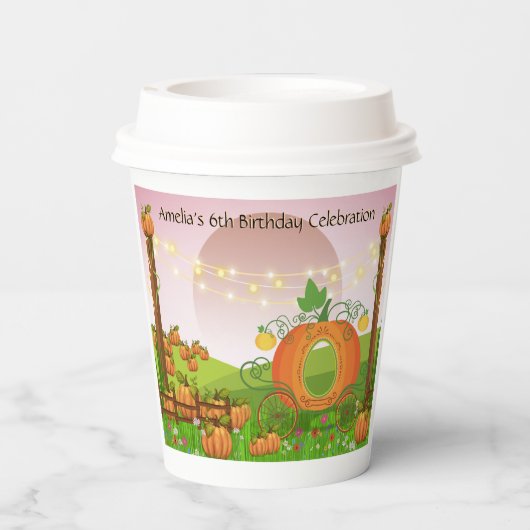 Whimsical Roos Pink Sky Pumpkin Carriage Birthday Papieren Bekers (Achterkant)