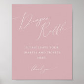 Whimsical Roos Roze Luier Raffle Baby shower Sign Poster (Voorkant)
