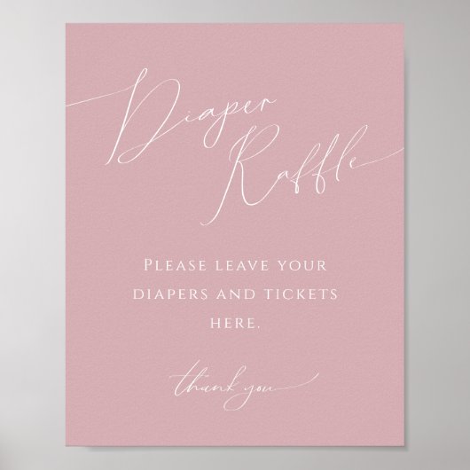 Whimsical Roos Roze Luier Raffle Baby shower Sign Poster (Voorkant)