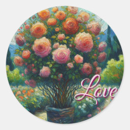 Whimsical Roos Topiary Impressionistische Schilder Ronde Sticker