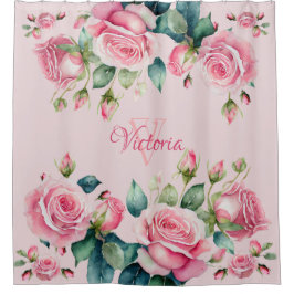 Whimsical Roos Tuin: Blush Roze Douchegordijn