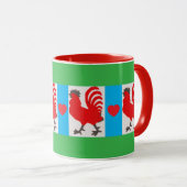 Whimsical Rooster Mug – Red, Blue, Green & Black Mok (Voorkant rechts)