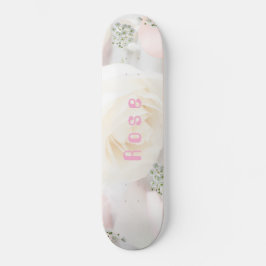 Whimsical Rose and White Floral Persoonlijk Skateboard