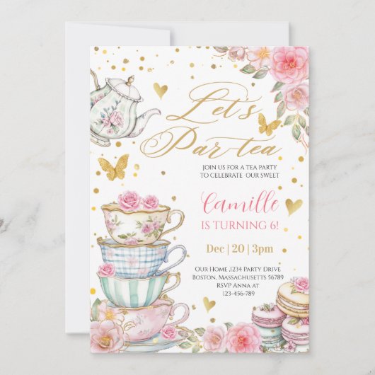 Whimsical rose Pink Floral Tea Party Birthday Kaart (Voorkant)