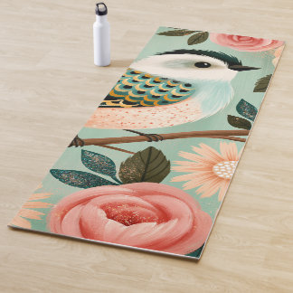Whimsical Roses Flowers Vintage Folk Bird Yogamat