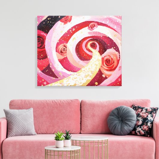 Whimsical roses garden Stretched Canvas Print (Insitu (Woonkamer))