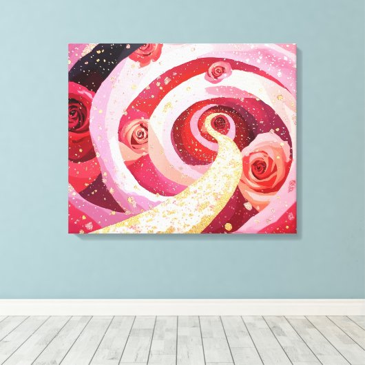 Whimsical roses garden Stretched Canvas Print (Insitu (Houten vloer))