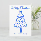 Whimsical Royal Blue Hand getrokken kerstboom Feestdagenkaart (Staand voorkant)