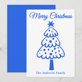 Whimsical Royal Blue Hand getrokken kerstboom Feestdagenkaart