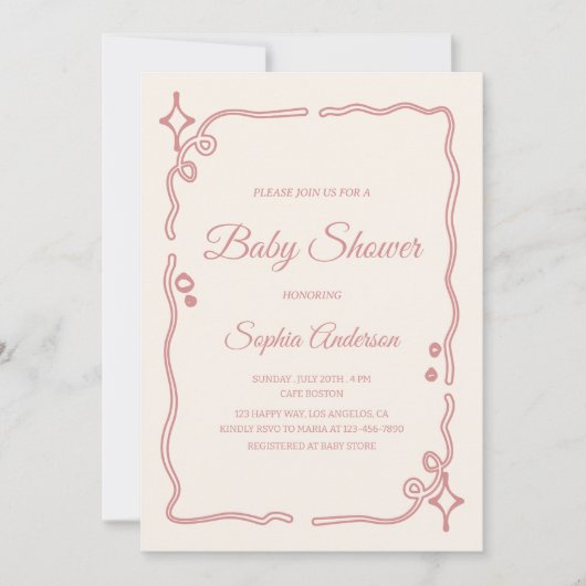 Whimsical Roze Baby shower met Sparkle Border Kaart (Voorkant)