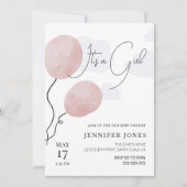 Whimsical roze ballon het is een meisje kaart (Voorkant)