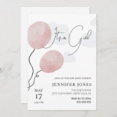 Whimsical roze ballon het is een meisje kaart (Voorkant / Achterkant)