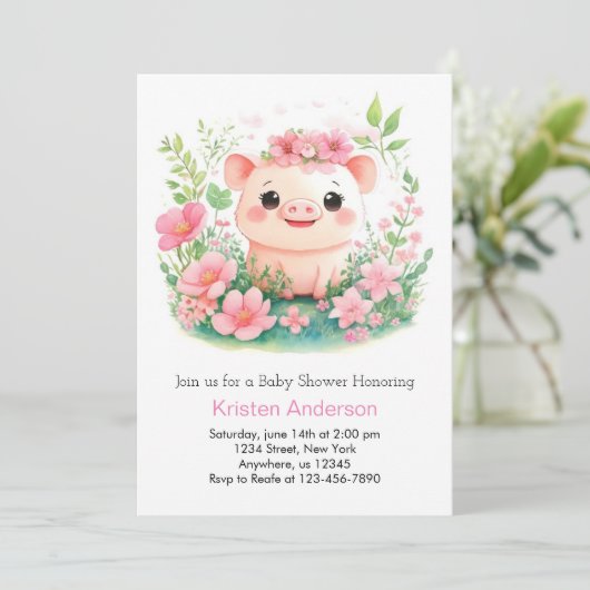 Whimsical roze biggetavontuur meisje Baby shower Kaart (Staand voorkant)