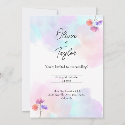 Whimsical Roze & Blauw Huwelijksuitnodigingen Kaart (Voorkant)